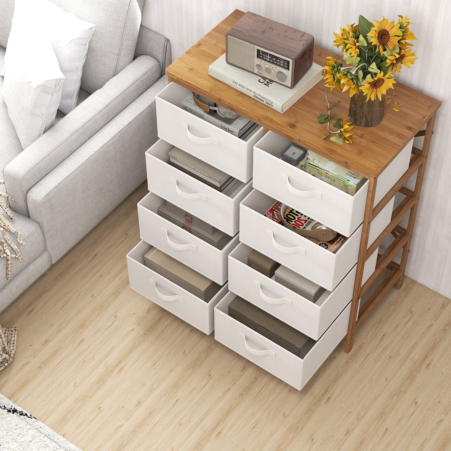 8 Drawers Dresser With Removable Fabric Bins, Beige Dressers & Chests at Gallery Canada