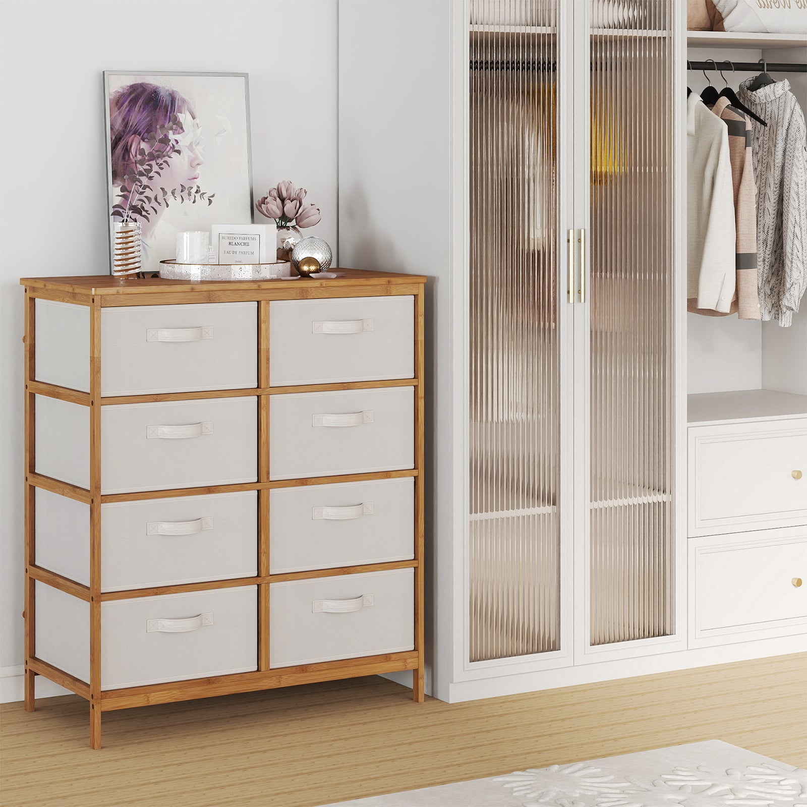 8 Drawers Dresser With Removable Fabric Bins, Beige Dressers & Chests at Gallery Canada