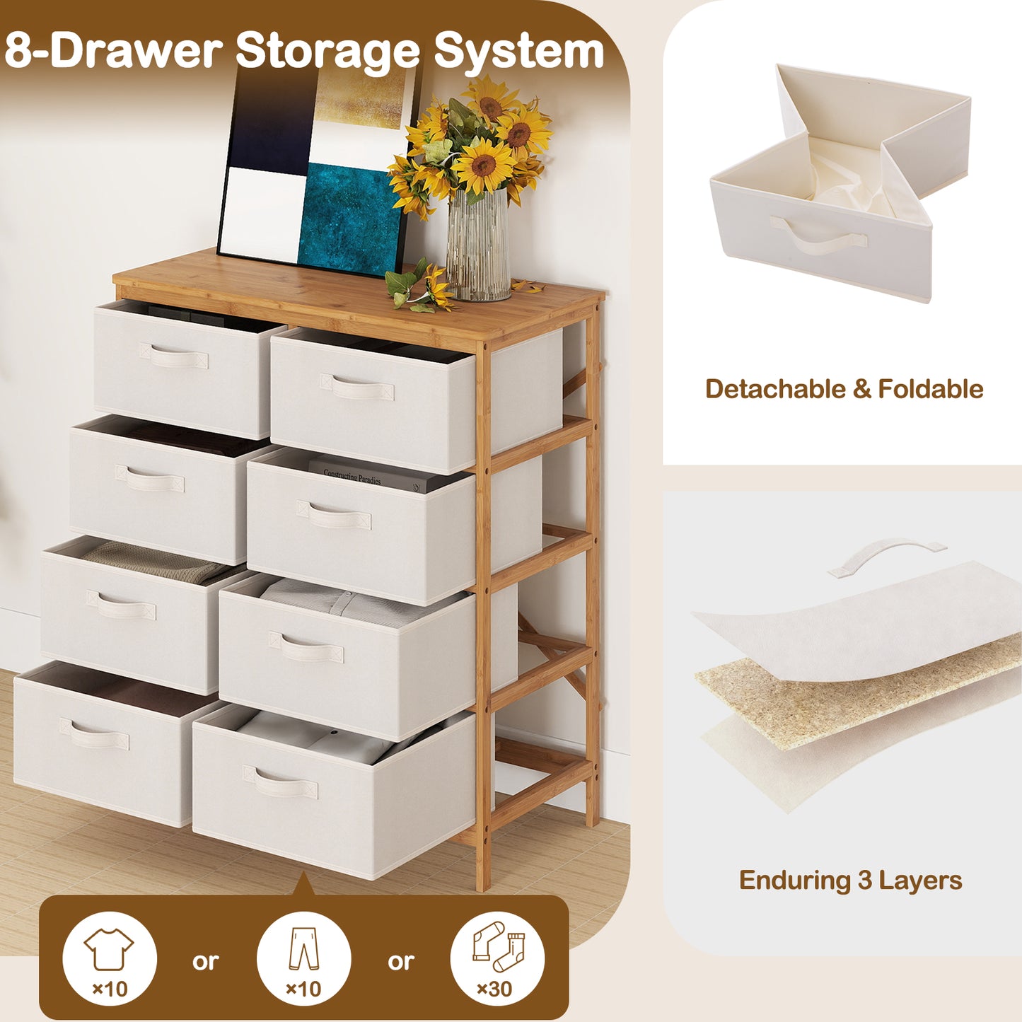 8 Drawers Dresser With Removable Fabric Bins, Beige Dressers & Chests at Gallery Canada