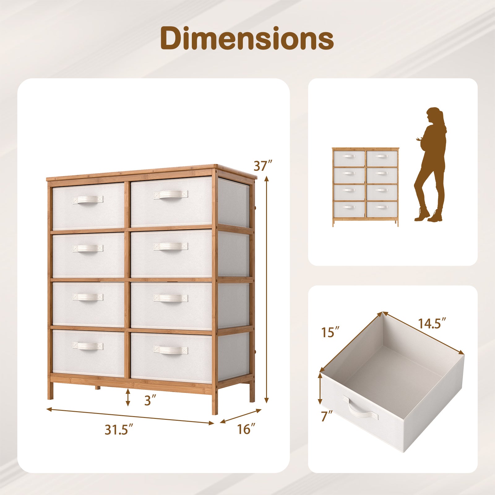 8 Drawers Dresser With Removable Fabric Bins, Beige Dressers & Chests at Gallery Canada