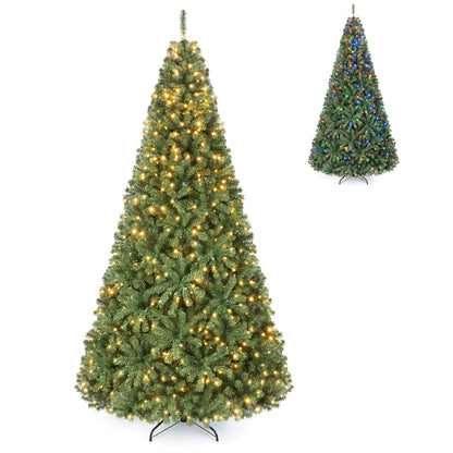 Sapin de Noël artificiel de 2,4 m, pied pliable, 2 couleurs d'éclairage
