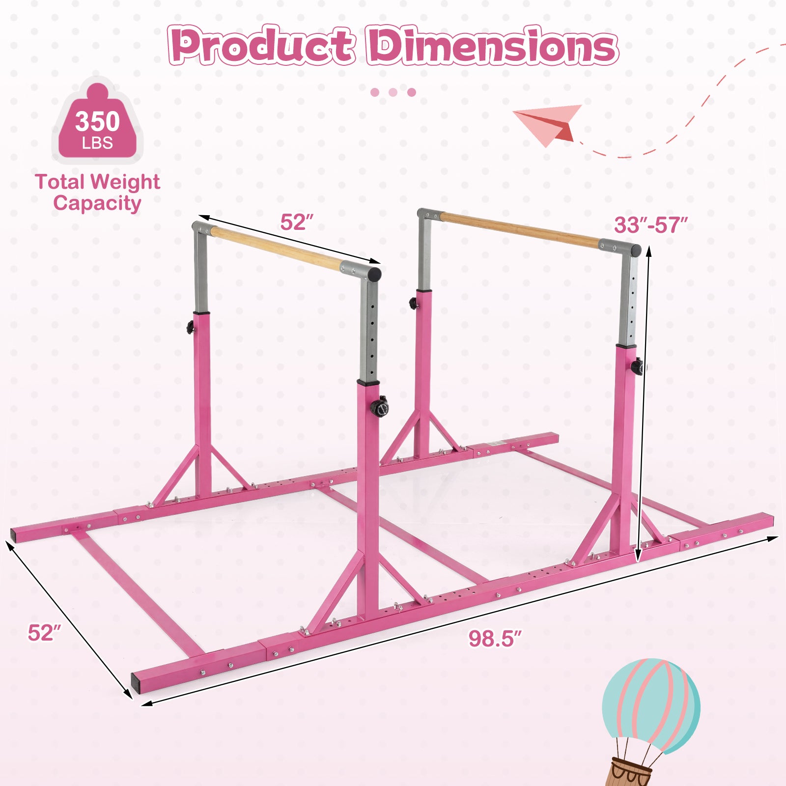 8 FT Double Horizontal Bars with 13-Level Adjustable Heights and 6-Level Adjustable Width, Pink Yoga Accessories at Gallery Canada