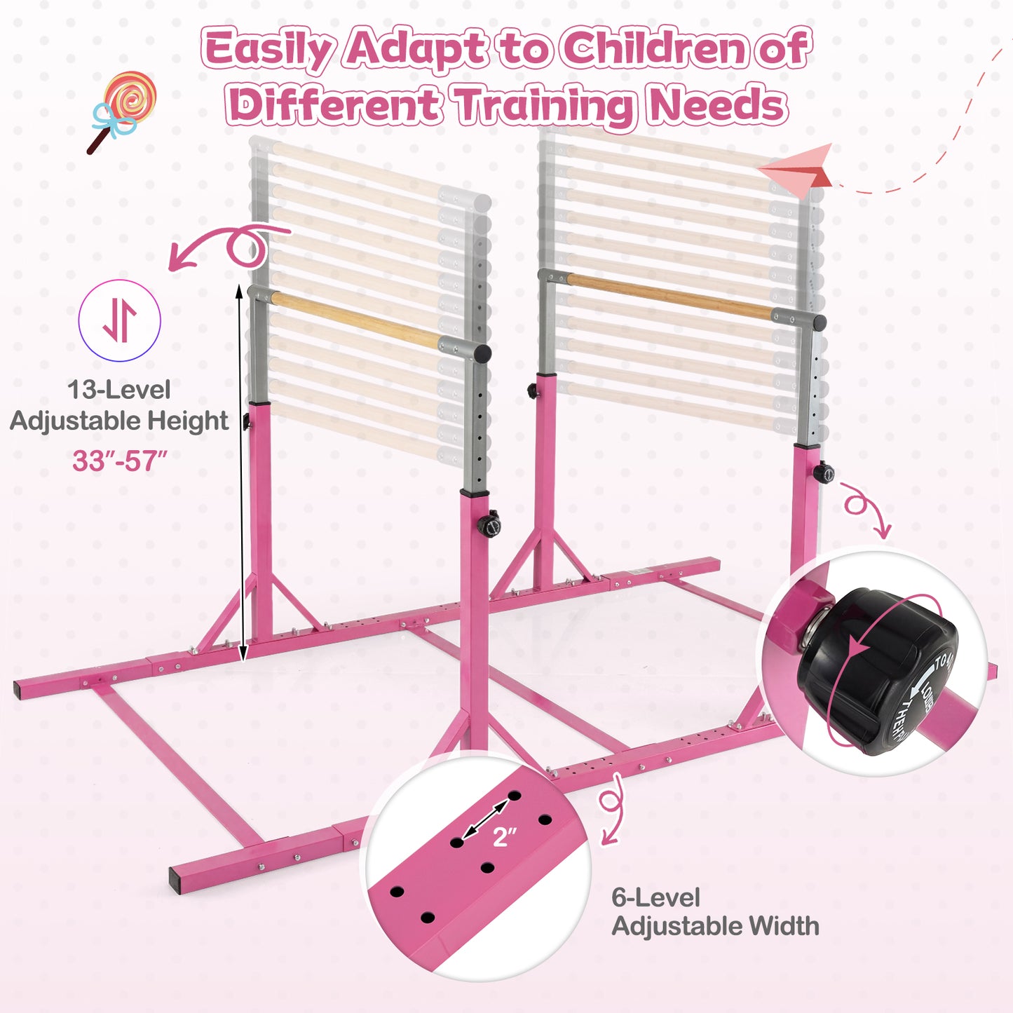 8 FT Double Horizontal Bars with 13-Level Adjustable Heights and 6-Level Adjustable Width, Pink Yoga Accessories at Gallery Canada