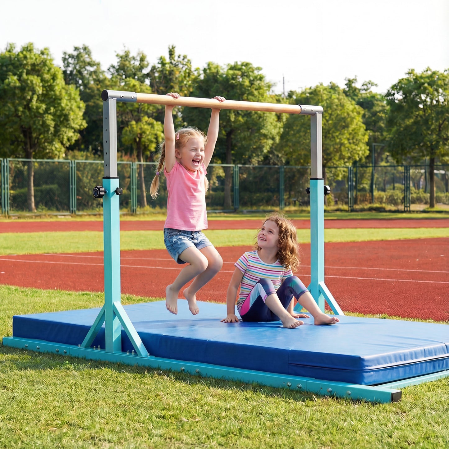 8 FT Double Horizontal Bars with 13-Level Adjustable Heights, Green Yoga Accessories at Gallery Canada