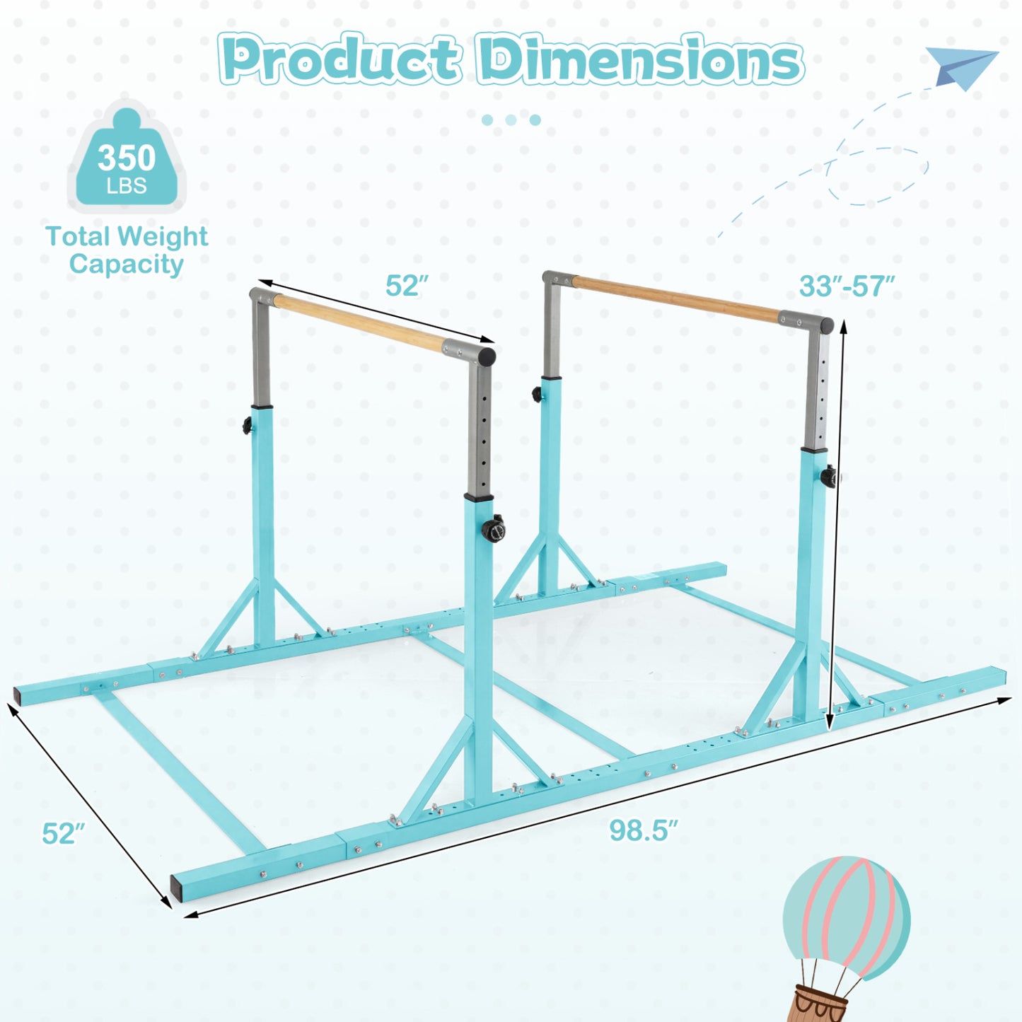 8 FT Double Horizontal Bars with 13-Level Adjustable Heights, Green Yoga Accessories at Gallery Canada