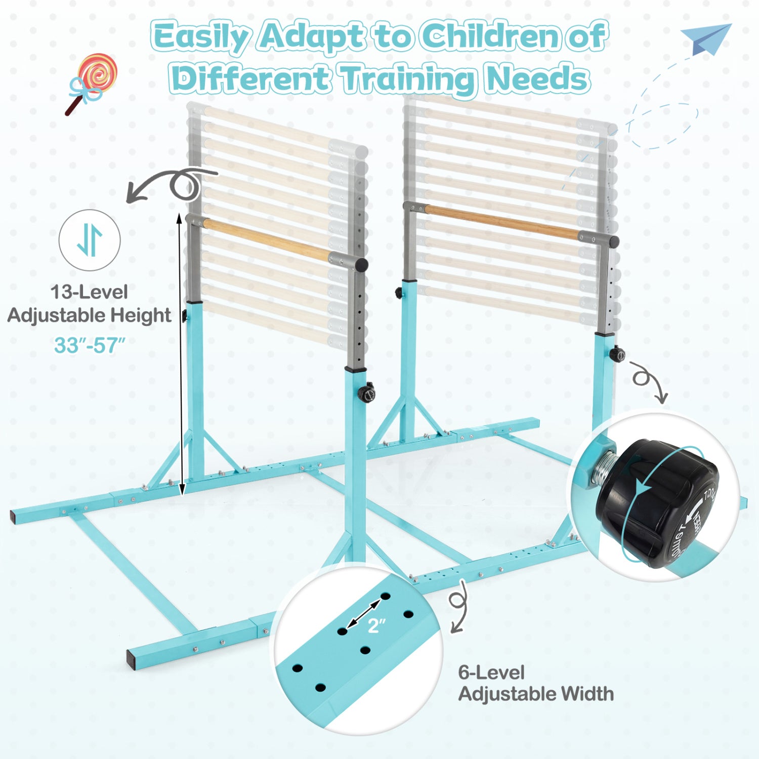 8 FT Double Horizontal Bars with 13-Level Adjustable Heights, Green Yoga Accessories at Gallery Canada