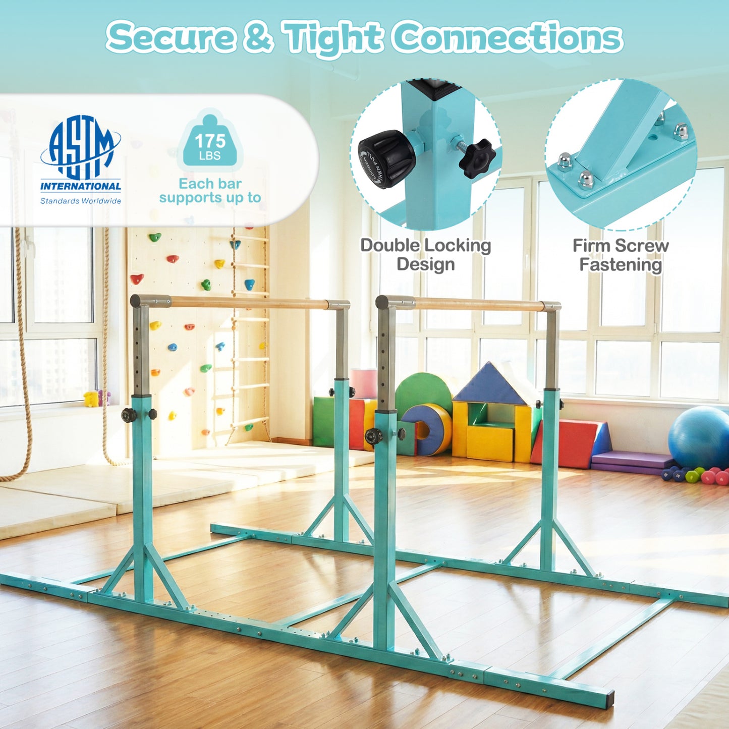 8 FT Double Horizontal Bars with 13-Level Adjustable Heights, Green Yoga Accessories at Gallery Canada