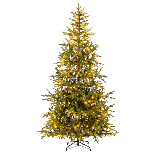 8 FT Pre-Lit Artificial Christmas Tree Hinged Xmas Tree with 400 Warm White & Multicolored LED Lights, Green