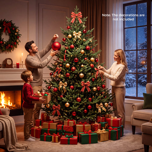 8 FT Pre-Lit Artificial Christmas Tree, 450 Warm White LED Lights, Green