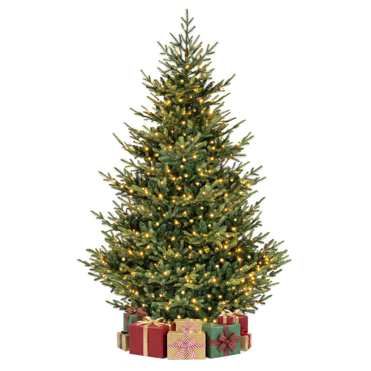 Sapin de Noël artificiel pré-éclairé de 8 pieds, 450 lumières LED blanc chaud, vert
