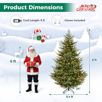 Sapin de Noël artificiel pré-éclairé de 8 pieds, 450 lumières LED blanc chaud, vert
