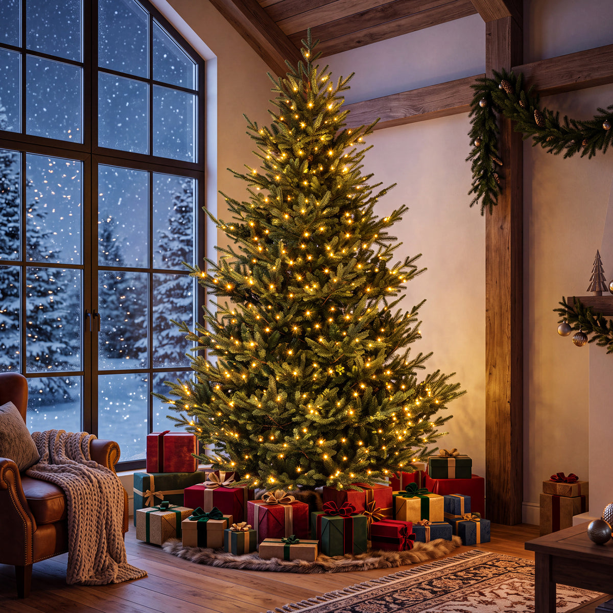 Sapin de Noël artificiel pré-éclairé de 8 pieds, 450 lumières LED blanc chaud, vert