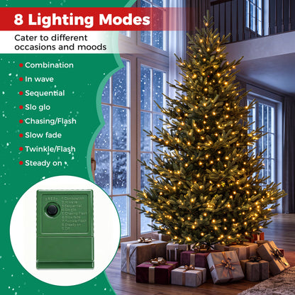 Sapin de Noël artificiel pré-éclairé de 8 pieds, 450 lumières LED blanc chaud, vert
