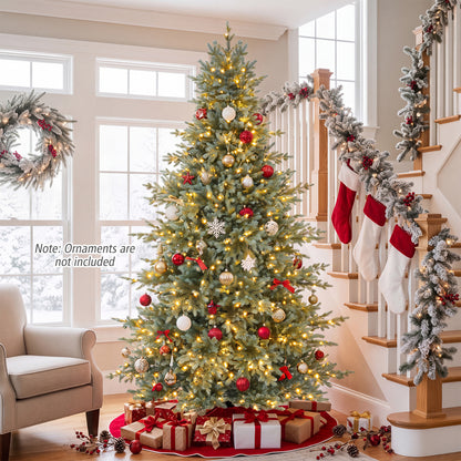 8 FT Pre-Lit Artificial Christmas Tree, 630 Warm White LED Lights, Green