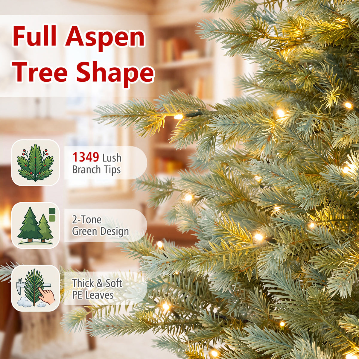 8 FT Pre-Lit Artificial Christmas Tree, 630 Warm White LED Lights, Green