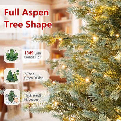 8 FT Pre-Lit Artificial Christmas Tree, 630 Warm White LED Lights, Green