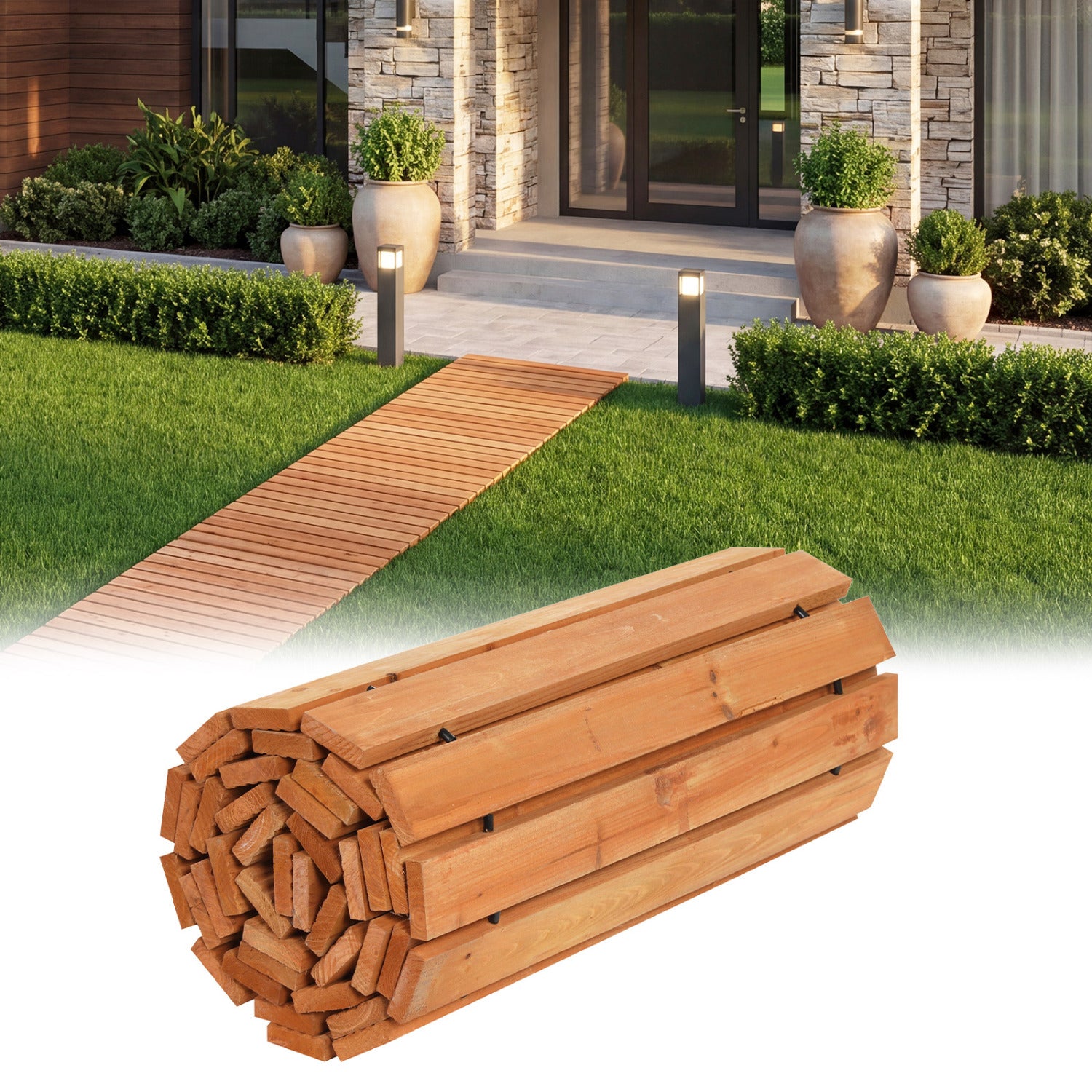 8 FT Wooden Garden Pathway, Non-Slip Surface, Patio, Natural Decorative Fencing & Flooring at Gallery Canada