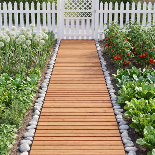 8 FT Wooden Garden Pathway, Non-Slip Surface, Patio, Natural