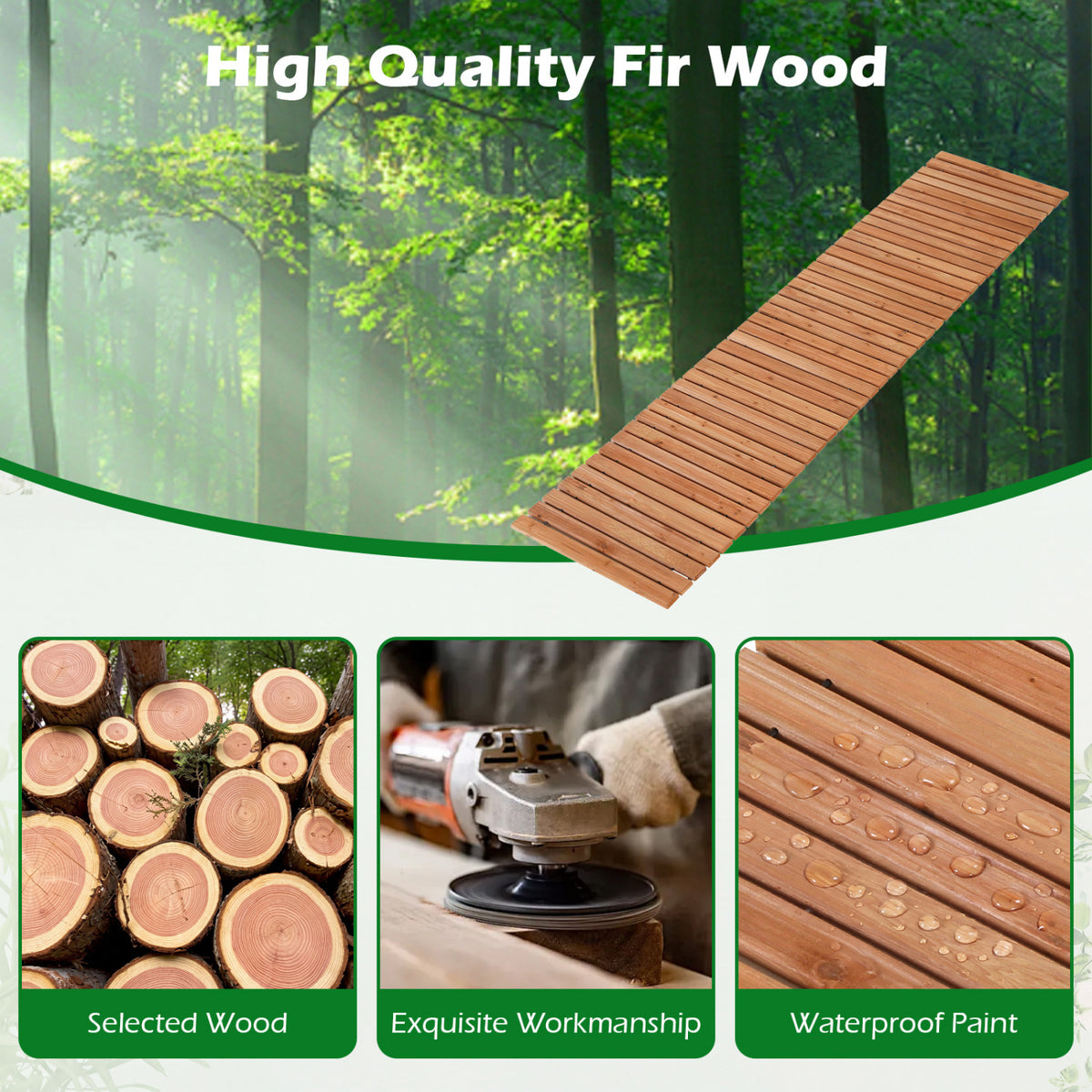 8 FT Wooden Garden Pathway, Non-Slip Surface, Patio, Natural Decorative Fencing & Flooring at Gallery Canada
