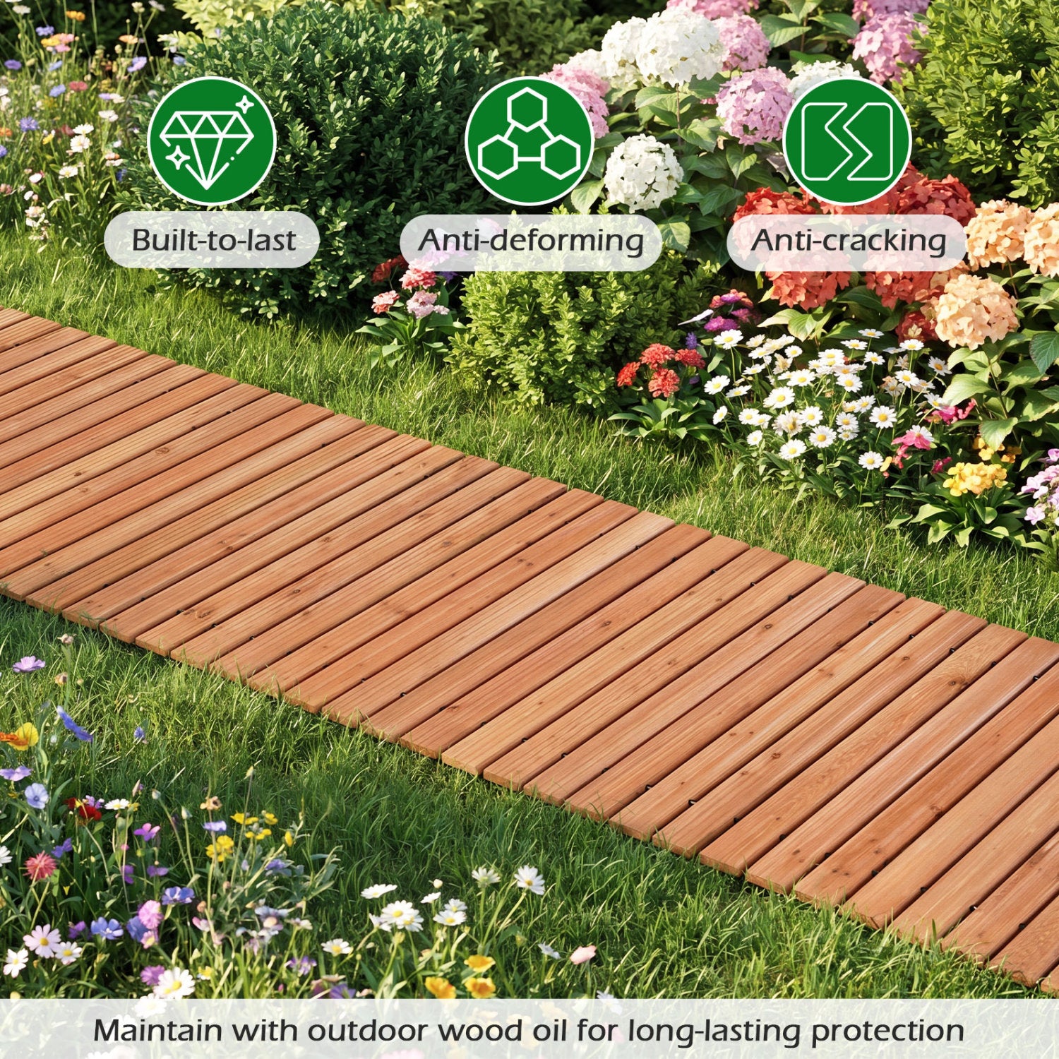 8 FT Wooden Garden Pathway, Non-Slip Surface, Patio, Natural Decorative Fencing & Flooring at Gallery Canada