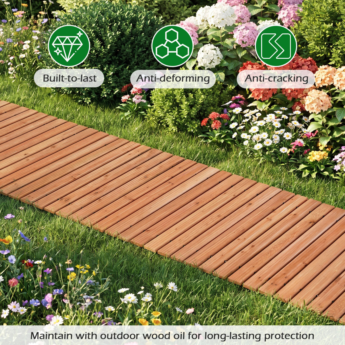 8 FT Wooden Garden Pathway, Non-Slip Surface, Patio, Natural Decorative Fencing & Flooring at Gallery Canada