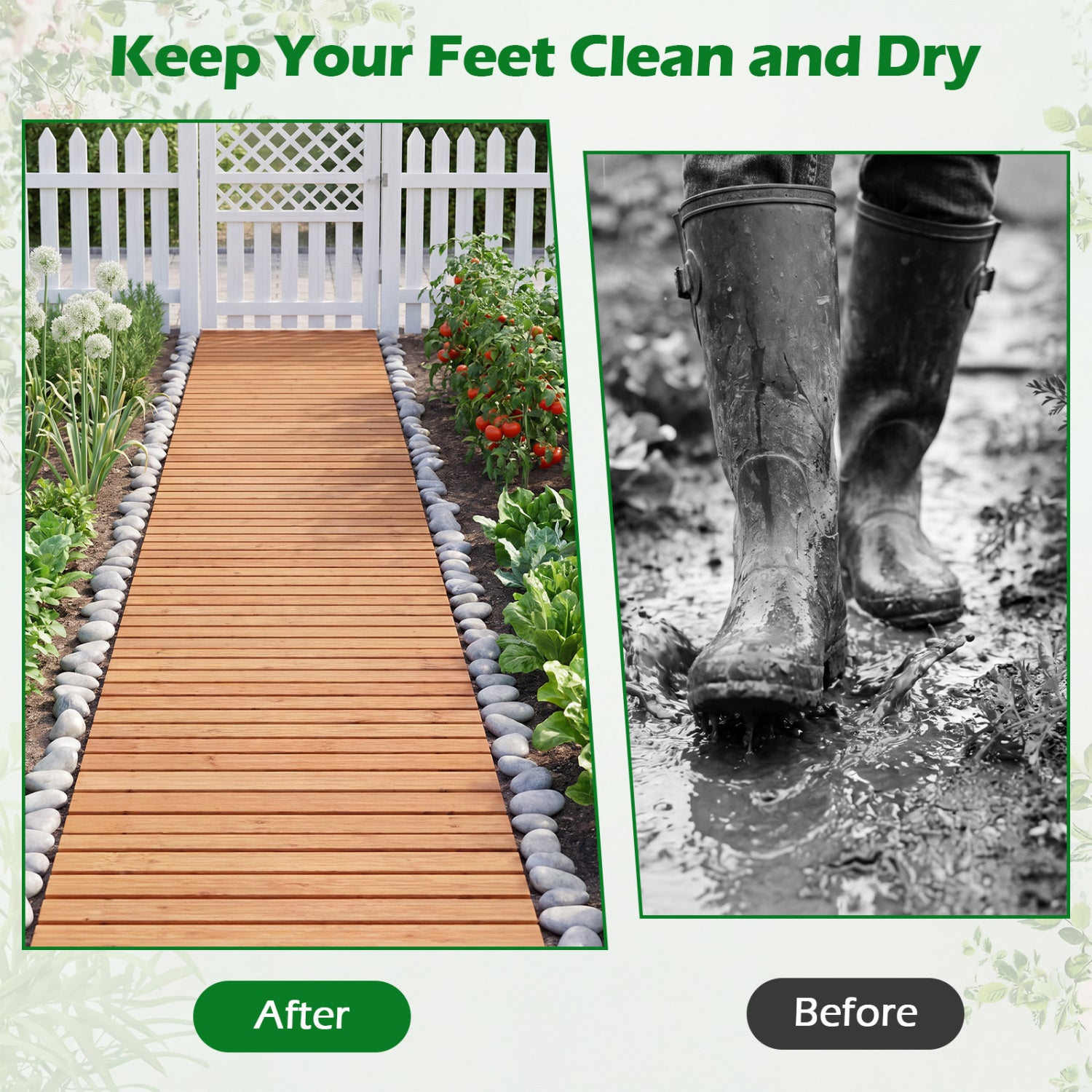 8 FT Wooden Garden Pathway, Non-Slip Surface, Patio, Natural Decorative Fencing & Flooring at Gallery Canada