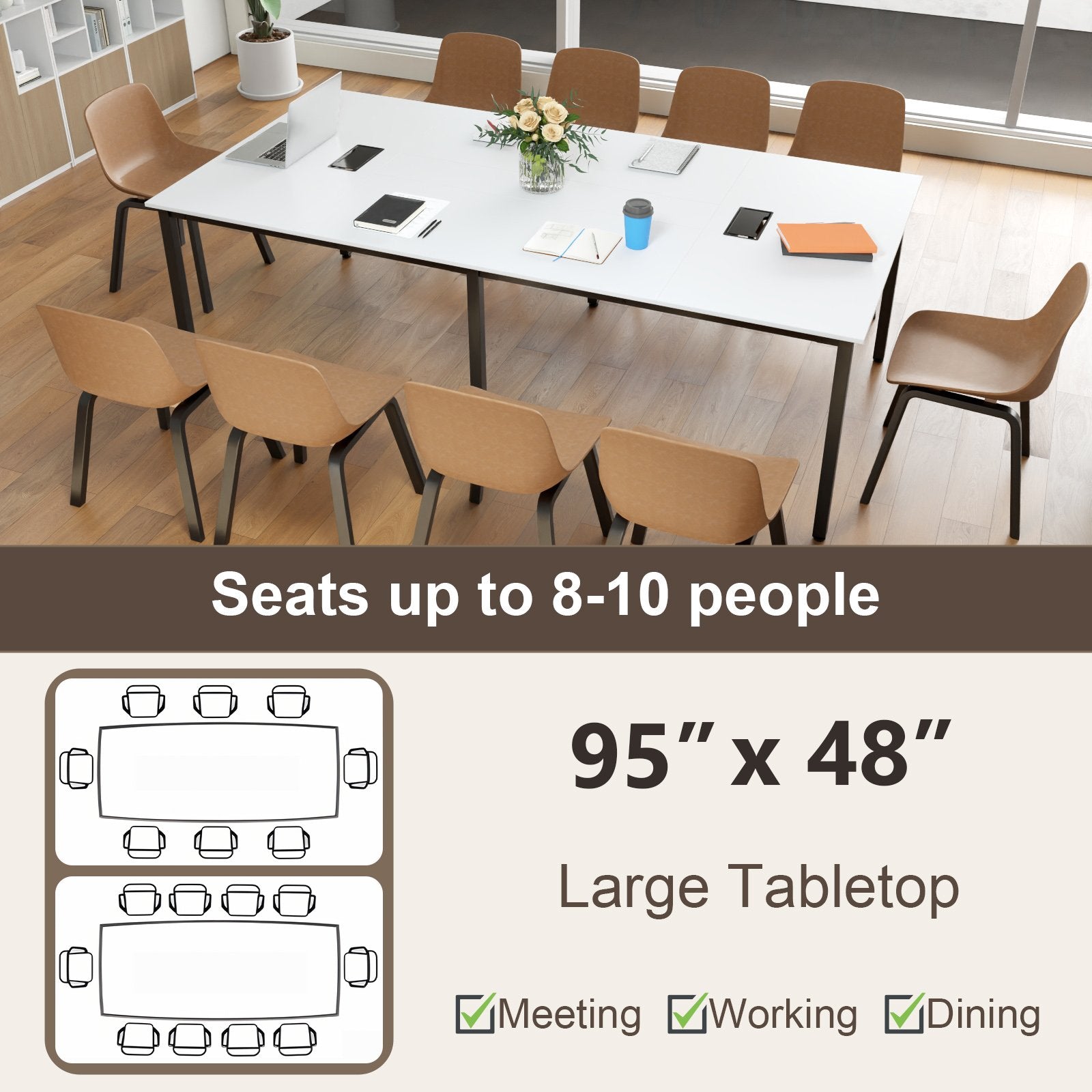 8 Feet Conference Room Table Large Meeting Table Seats up to 10 People, White Standing Desks at Gallery Canada