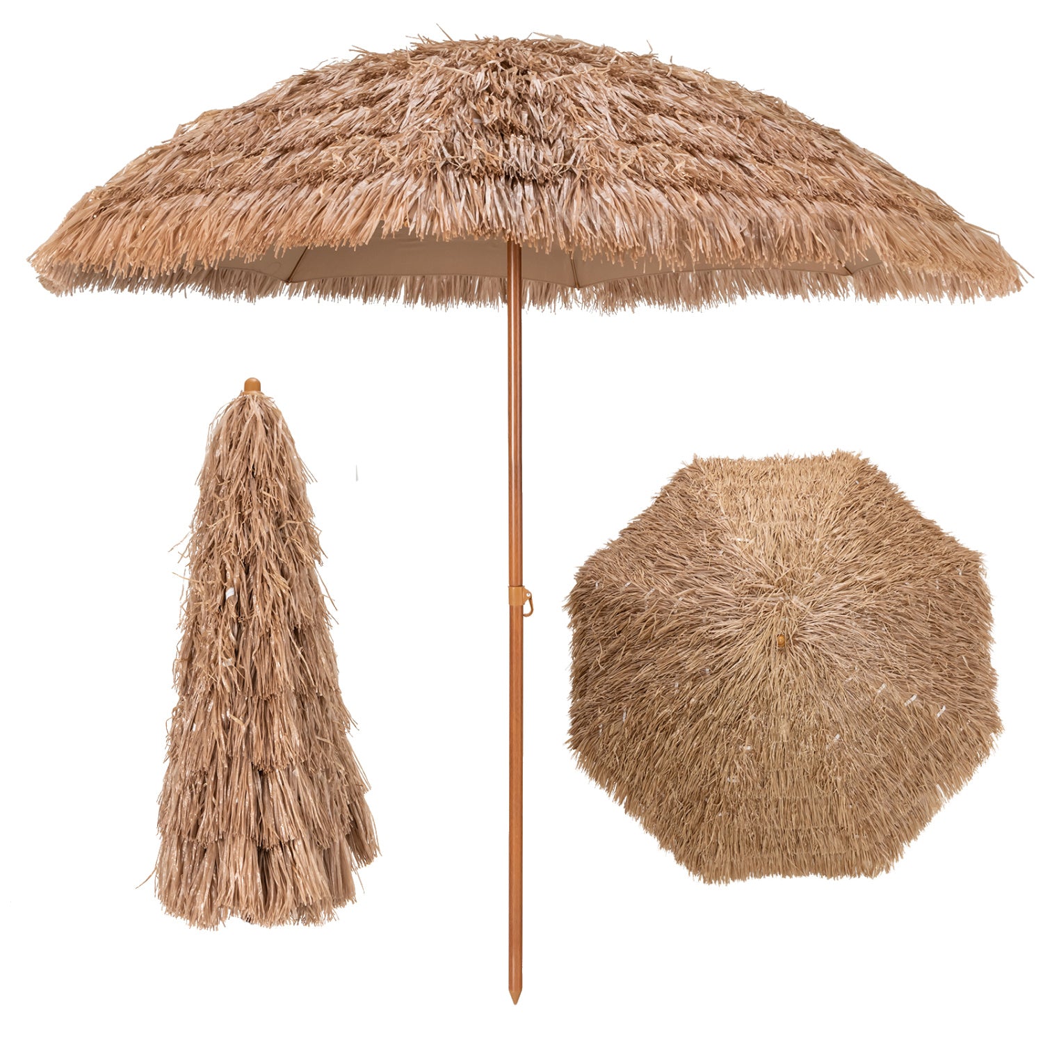 8 Feet Thatched Tiki Umbrella, Natural Outdoor Umbrellas Natural at Gallery Canada