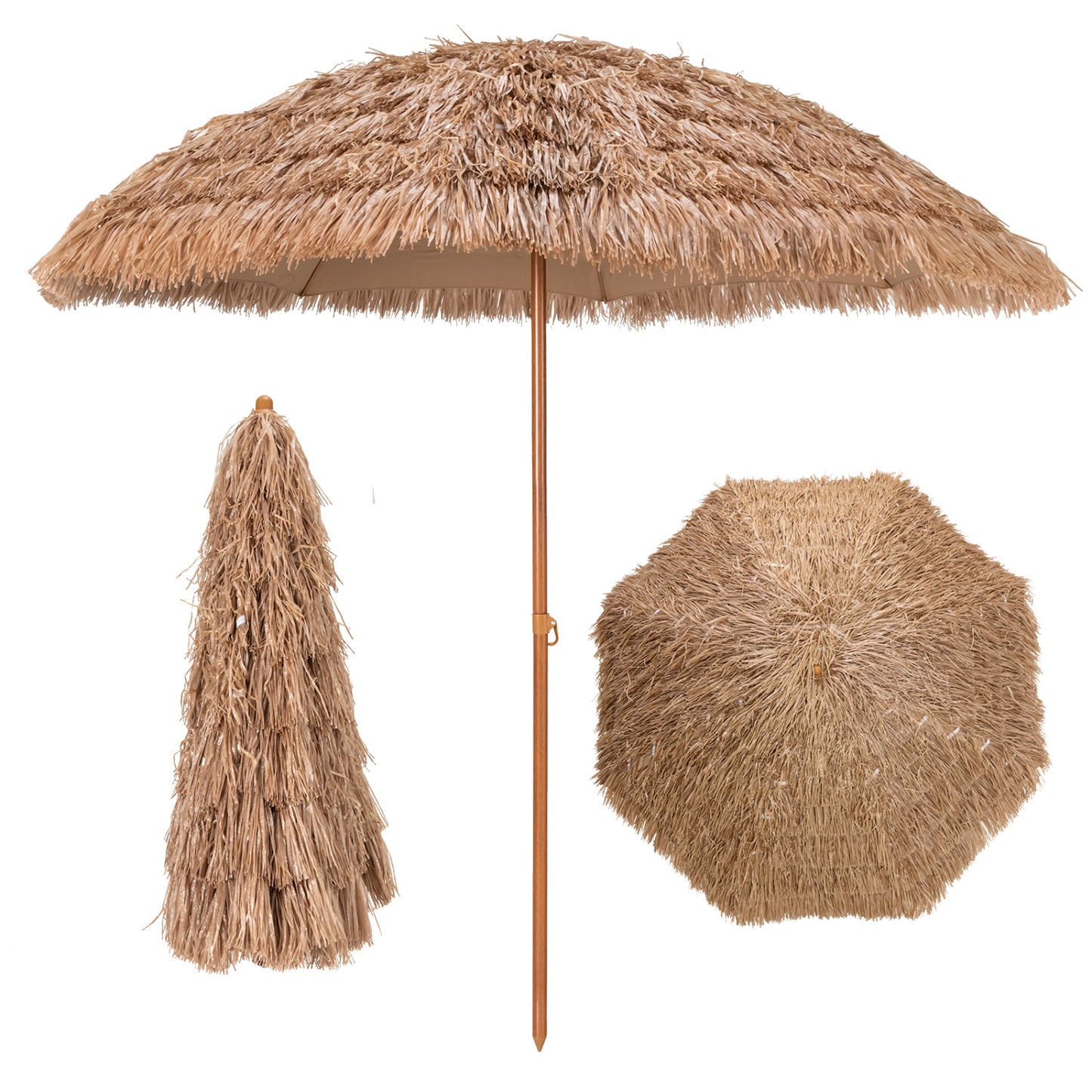 8 Feet Thatched Tiki Umbrella, Natural Outdoor Umbrellas Natural at Gallery Canada