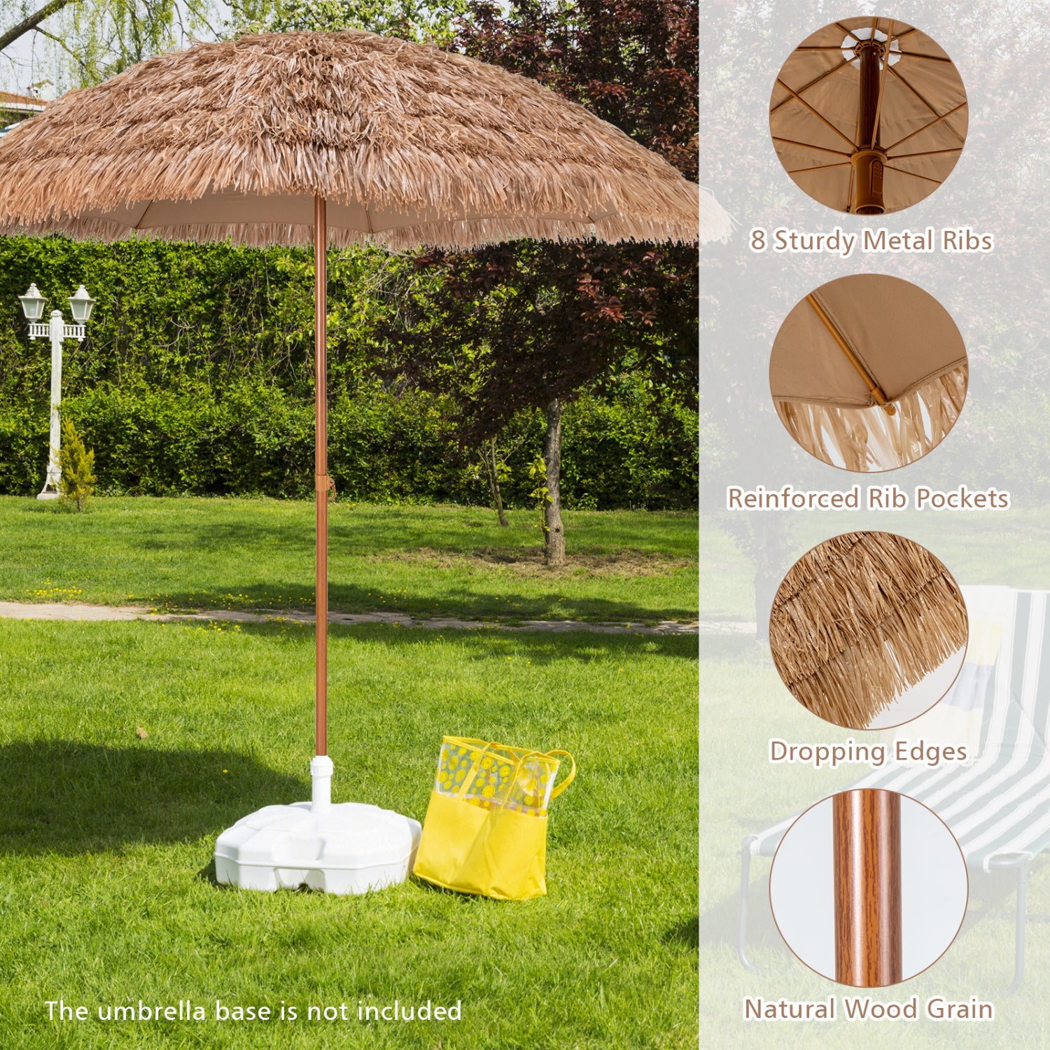 8 Feet Thatched Tiki Umbrella, Natural Outdoor Umbrellas at Gallery Canada