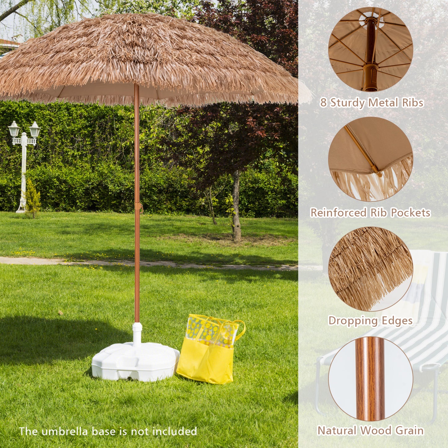 8 Feet Thatched Tiki Umbrella, Natural Outdoor Umbrellas at Gallery Canada