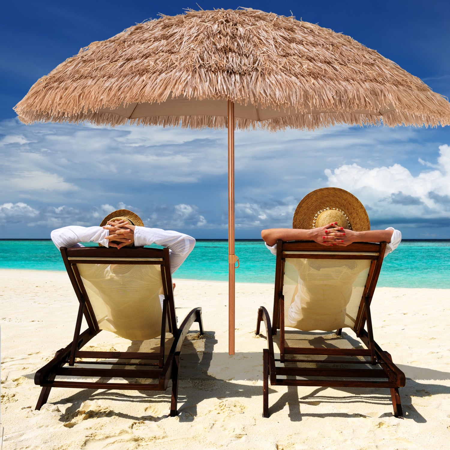 8 Feet Thatched Tiki Umbrella, Natural Outdoor Umbrellas at Gallery Canada