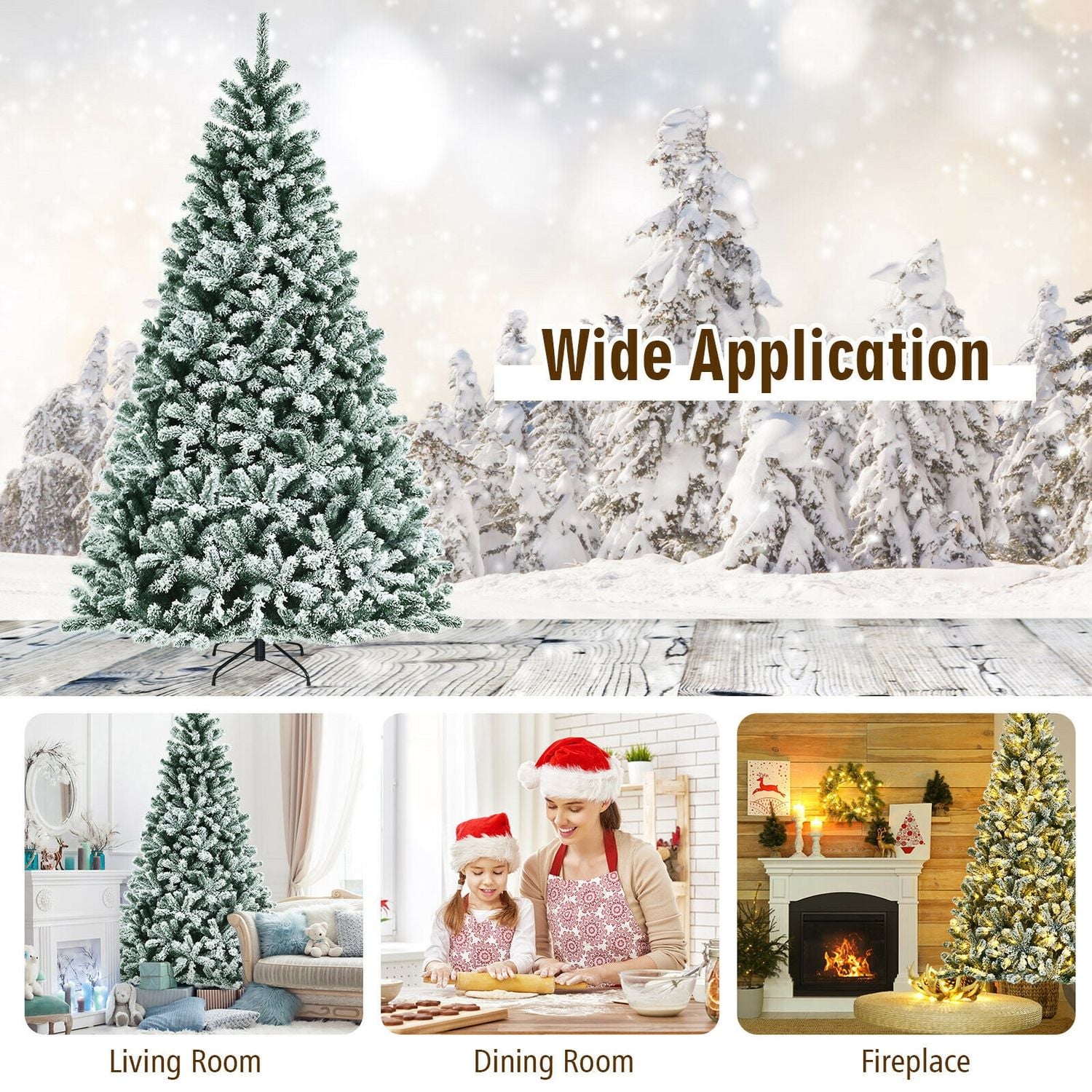 8 ft Pre-lit Snow Flocked Christmas Tree, Green Christmas Tree at Gallery Canada