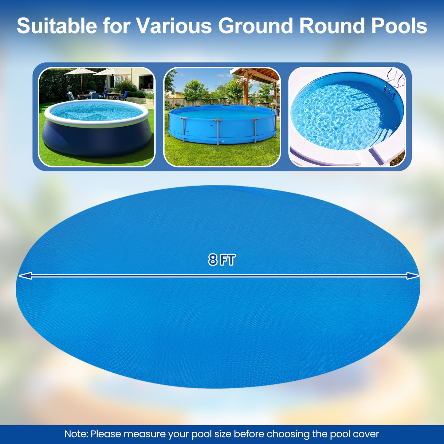 8 Feet Round Solar Pool Cover, 12 Mil, Blue Swimming Pools at Gallery Canada