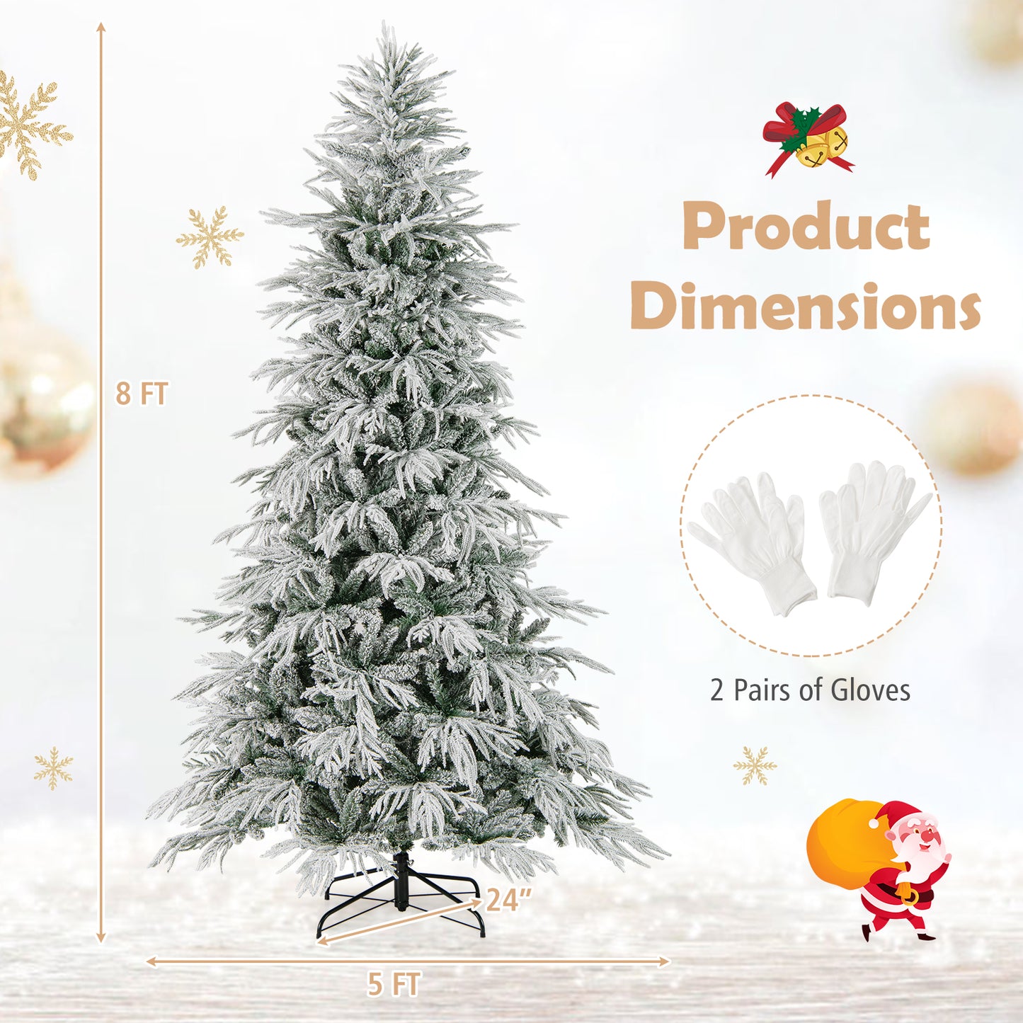 8 Feet Snow-flocked Artificial Christmas Tree Pre-lit Hinged Xmas Tree with Warm White LED Lights, White Christmas Tree at Gallery Canada