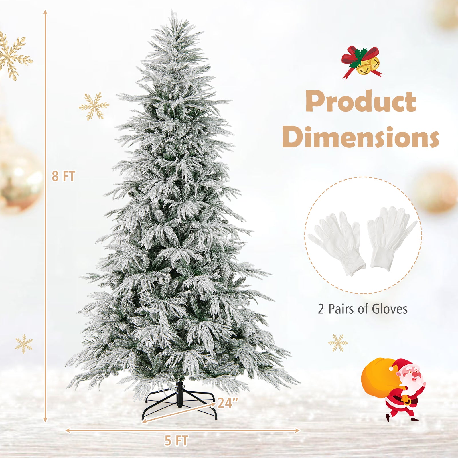 8 Feet Snow-flocked Artificial Christmas Tree Pre-lit Hinged Xmas Tree with Warm White LED Lights, White Christmas Tree at Gallery Canada