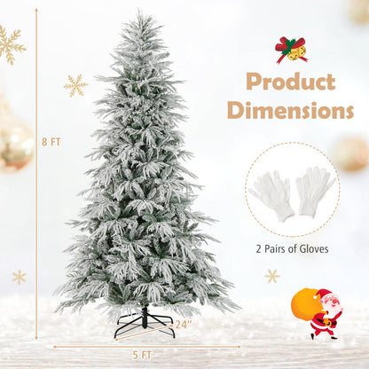 8 Feet Snow-flocked Artificial Christmas Tree Pre-lit Hinged Xmas Tree with Warm White LED Lights, White Christmas Tree at Gallery Canada