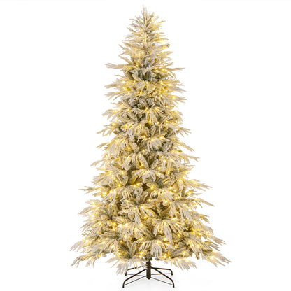 8 Feet Snow-flocked Artificial Christmas Tree Pre-lit Hinged Xmas Tree with Warm White LED Lights, White Christmas Tree White at Gallery Canada