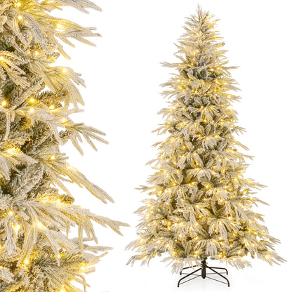 8 Feet Snow-flocked Artificial Christmas Tree Pre-lit Hinged Xmas Tree with Warm White LED Lights, White Christmas Tree at Gallery Canada