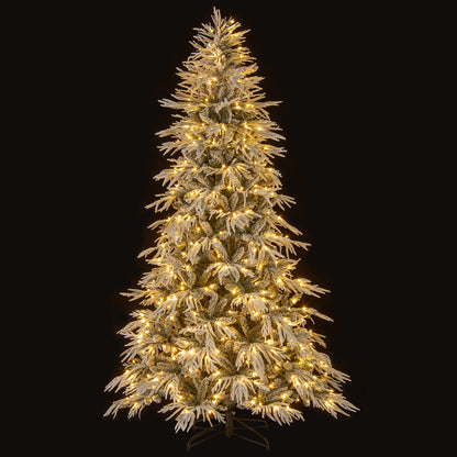 8 Feet Snow-flocked Artificial Christmas Tree Pre-lit Hinged Xmas Tree with Warm White LED Lights, White Christmas Tree at Gallery Canada