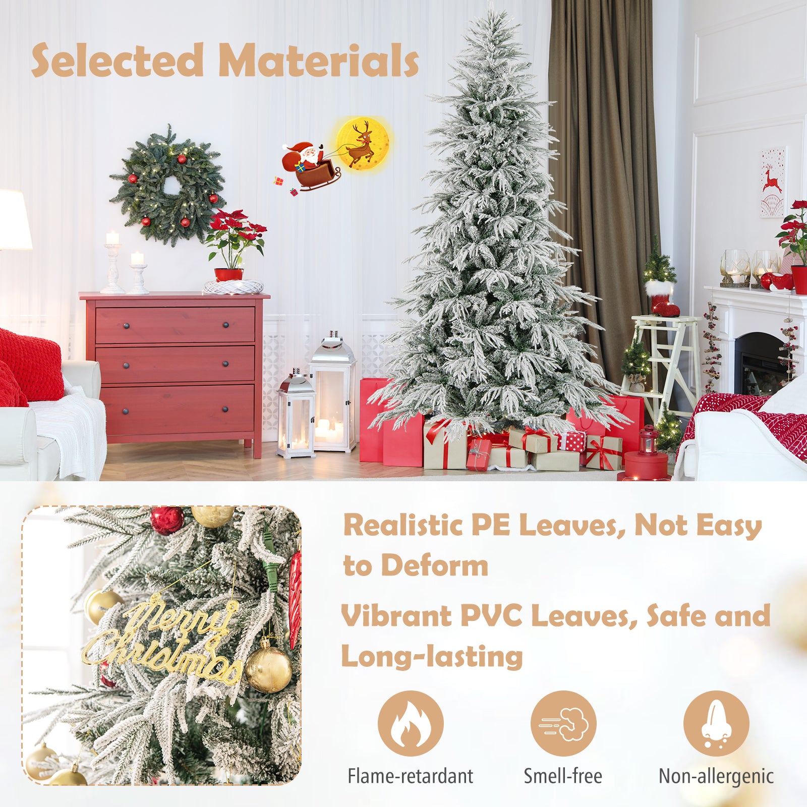 8 Feet Snow-flocked Artificial Christmas Tree Pre-lit Hinged Xmas Tree with Warm White LED Lights, White Christmas Tree at Gallery Canada