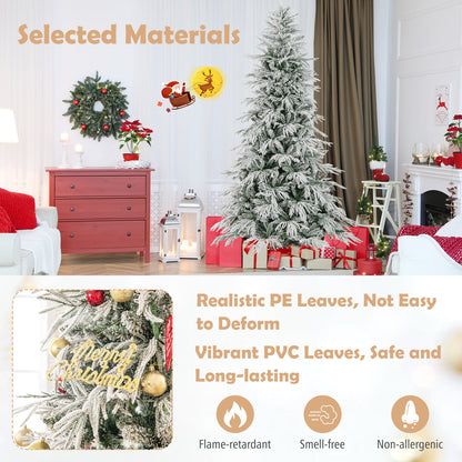 8 Feet Snow-flocked Artificial Christmas Tree Pre-lit Hinged Xmas Tree with Warm White LED Lights, White Christmas Tree at Gallery Canada