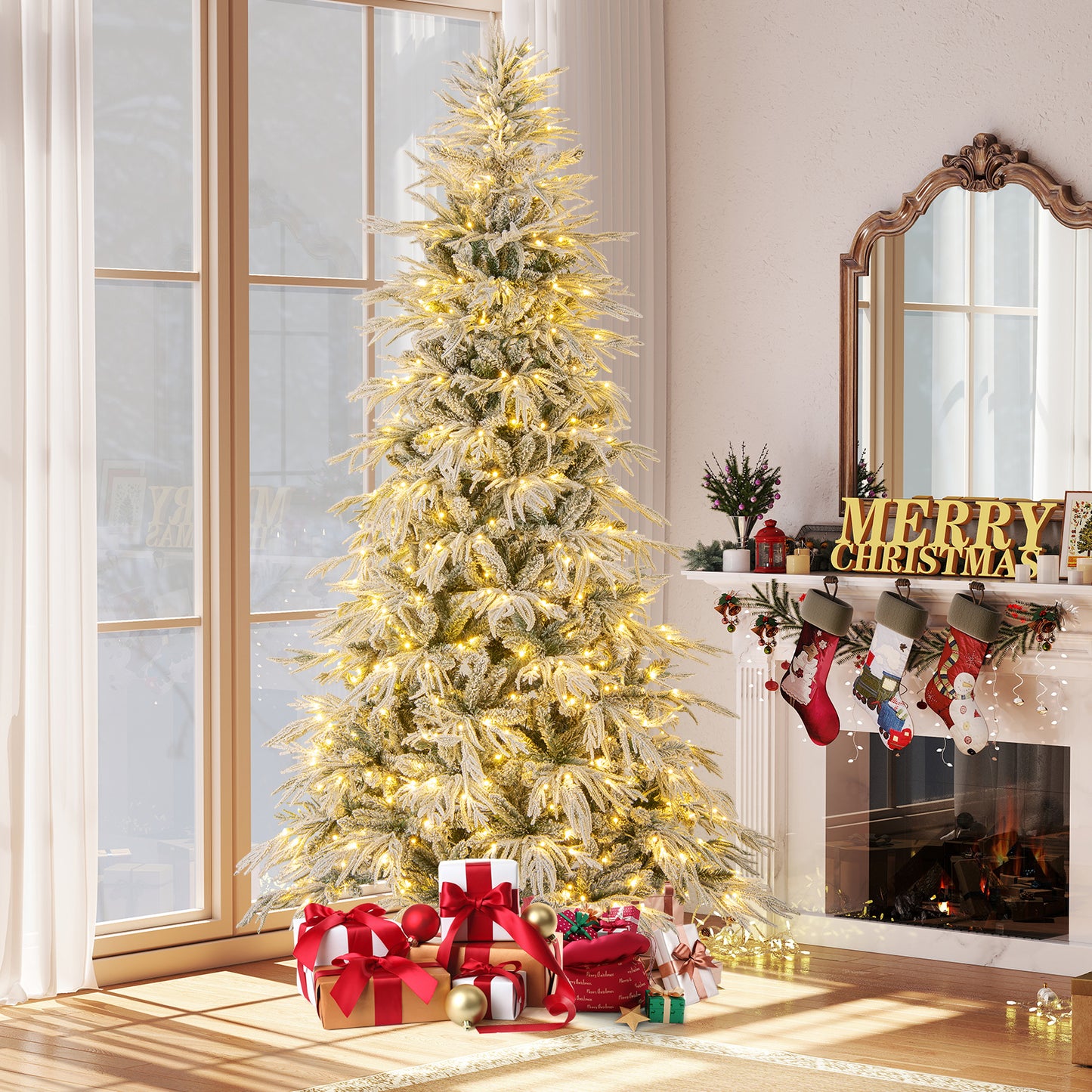 8 Feet Pre-lit Artificial Christmas Tree, Warm White LED Lights, White Christmas Tree at Gallery Canada