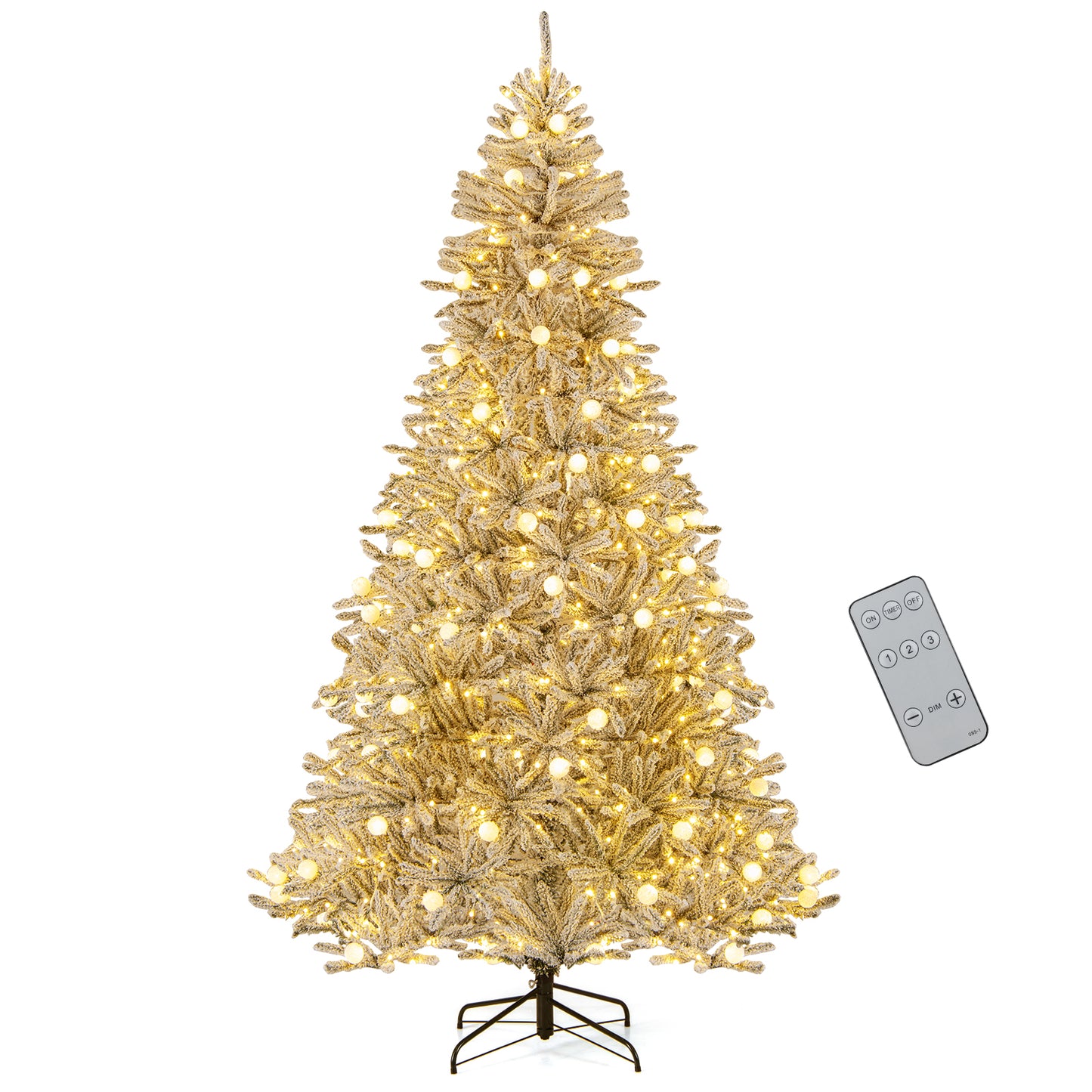 8 Feet Snow-flocked Artificial Christmas Tree Pre-lit Hinged with 81 Sphere Lights and Remote-L, Green Christmas Tree at Gallery Canada