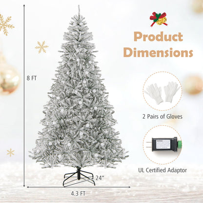 8 Feet Snow-flocked Artificial Christmas Tree Pre-lit Hinged with 81 Sphere Lights and Remote-L, Green Christmas Tree at Gallery Canada