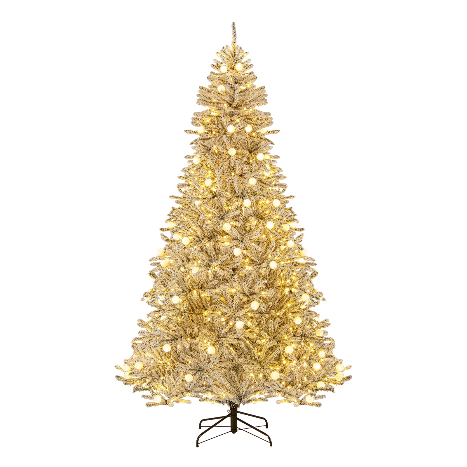 8 Feet Snow-flocked Artificial Christmas Tree Pre-lit Hinged with 81 Sphere Lights and Remote-L, Green Christmas Tree Green at Gallery Canada