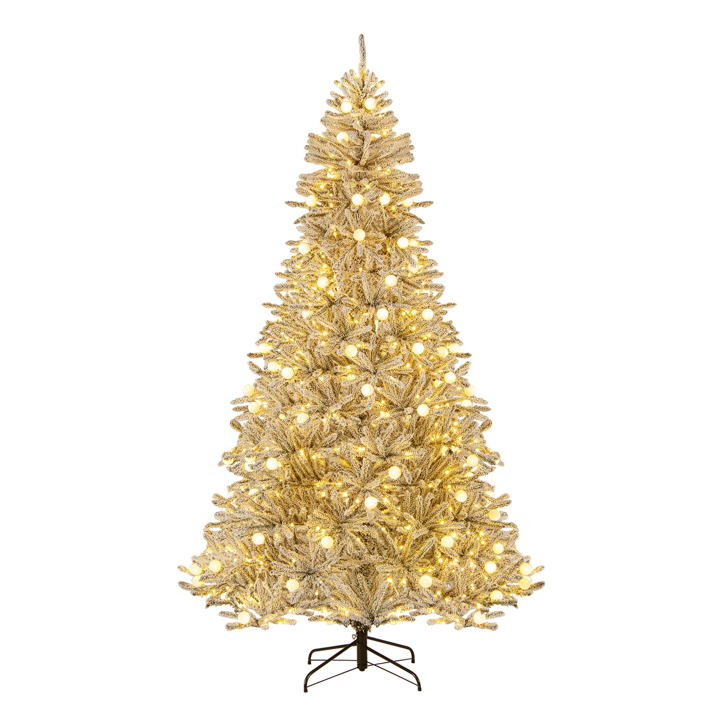 8 Feet Snow-flocked Artificial Christmas Tree Pre-lit Hinged with 81 Sphere Lights and Remote-L, Green Christmas Tree Green at Gallery Canada