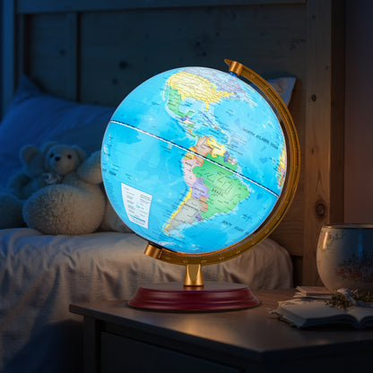 8 Inch Illuminated World Globe Night Light up Globe Lamp with Wooden Stand and HD Map, Blue Learning Toys at Gallery Canada