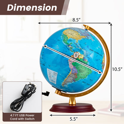 8 Inch Illuminated World Globe Night Light up Globe Lamp with Wooden Stand and HD Map, Blue Learning Toys at Gallery Canada