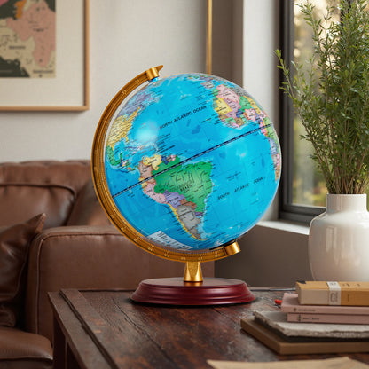 8 Inch Illuminated World Globe Night Light up Globe Lamp with Wooden Stand and HD Map, Blue Learning Toys at Gallery Canada